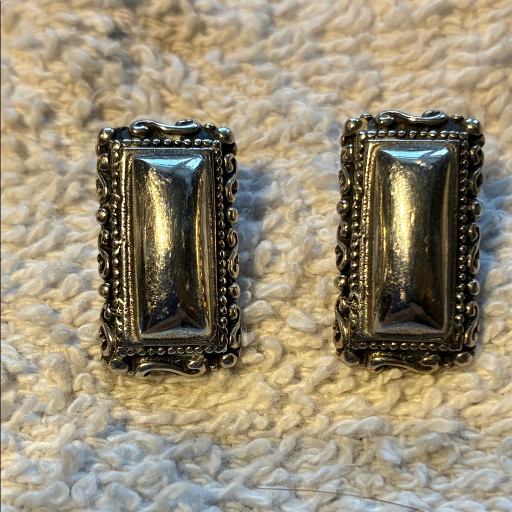 Vintage Silver Rectangular Earrings - image 1